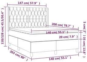 Κρεβάτι Boxspring με Στρώμα &amp; LED Σκ.Γκρι 140x200 εκ Υφασμάτινο - Γκρι