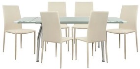 Σετ τραπεζαρίας C10009.01 7τμχ με Τραπέζι LOCA 120+50x80x75εκ. & Καρέκλες ΤΕΤΑ Εκρού