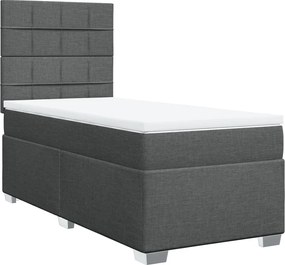 vidaXL Κρεβάτι Boxspring με Στρώμα Σκούρο Γκρι 90x200 εκ. Υφασμάτινο