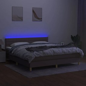 vidaXL Κρεβάτι Boxspring με Στρώμα &amp; LED Taupe 180x200 εκ. Υφασμάτινο