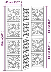 Διαχωριστικό Χώρου με 3 Πάνελ Καφέ/Μαύρο Μασίφ Ξύλο Παυλώνιας - Καφέ