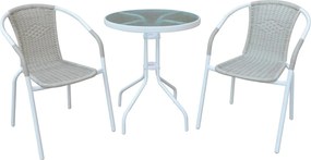 BALENO Set Κήπου - Βεράντας: Τραπέζι + 2 Πολυθρόνες Μέταλλο Άσπρο - Wicker Beige   1τμχ