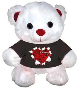 Αρκουδάκι Ασπρο με Μαύρο μπλουζάκι καρδιά σε αγαπώ  23cm Μαλέλης