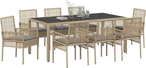 vidaXL Σέτ φαγητού για κήπο 9 pcs Μπεζ συνθετικό ρατάν