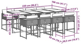 vidaXL Σετ Τραπεζαρίας Κήπου 9 τεμ. Γκρι Συνθ. Ρατάν με Μαξιλάρια