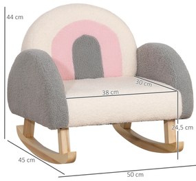 HOMCOM Κουνιστή πολυθρόνα για νήπια, χαριτωμένο σχέδιο, απομίμηση δέρματος προβάτου, ξύλο ευκαλύπτου, 50 x 45 x 44cm, γκρι+ροζ+κρεμ
