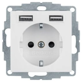 Πρίζα Σούκο με 2xUSB Λευκό Berker 48036089 Hager-48036089-Λευκό 48036089