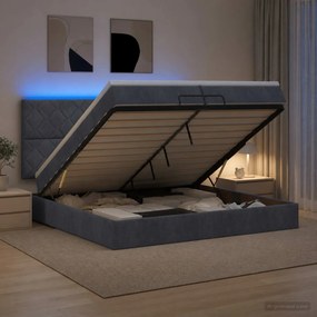 vidaXL Κρεβάτι Ottoman με Στρώμα και LED Σκούρο Γκρι 200 x 200 cm