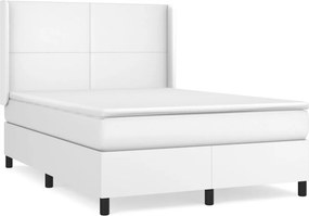 vidaXL Κρεβάτι Boxspring με Στρώμα Λευκό 140x190εκ.από Συνθετικό Δέρμα