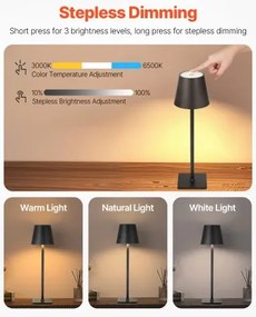 VEVOR Cordless Table Lamp 2-Pack 5200mAh Rechargeable Battery Desk Lamp Black