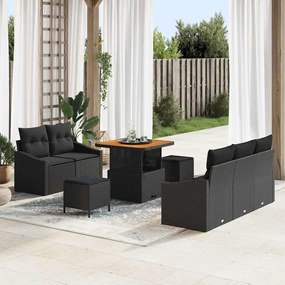 vidaXL Σετ Καναπέ Κήπου με μαξιλάρι 8 pcs Μαύρο Πολυ ράταν