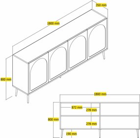 Μπουφές Κρέμ / Χρυσό LYON 180x35x80