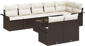 vidaXL Σετ Καναπέ Κήπου με μαξιλάρι 9 pcs Καφέ Πολυ ράταν