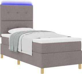 vidaXL LED Κρεβάτι με βάθρο με στρώμα Taupe 90 x 200 cm ύφασμα