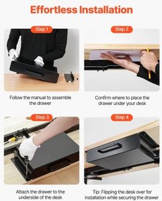 VEVOR 33 cm Under Desk Drawer Organizer Slide-out Drawer Space Saver Home Office