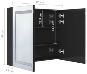 Καθρέφτης Μπάνιου με Ντουλάπι &amp; LED Λαμπερό Μαύρο 80x12x68 εκ. - Μαύρο