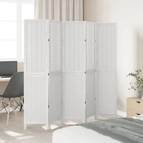 vidaXL Διαχωριστικό Χώρου με 5 Πάνελ Λευκό από Μασίφ Ξύλο Παυλώνιας