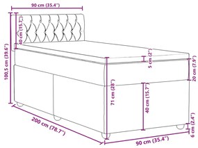 Κρεβάτι Boxspring με Στρώμα Σκούρο Γκρι 90x200 εκ. Υφασμάτινο - Γκρι