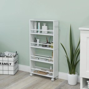 HOMCOM Πολυλειτουργικό ράφι με ροδάκια, στενό σχεδιασμό, 4 ράφια, 45x15x91 cm, Λευκό