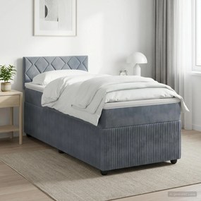 vidaXL Κρεβάτι box spring με στρώμα Σκούρο Γκρι 90 x 190 cm Βελούδο