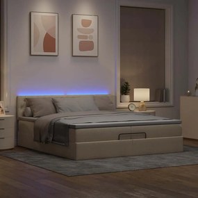 vidaXL Οθωμανικό κρεβάτι με στρώματα &amp; LEDs Κρέμα 200x200cm ύφασμα