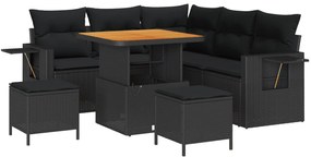 Σετ Καναπέ Κήπου με μαξιλάρι 8 pcs Μαύρο συνθετικό ρατάν