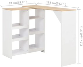 vidaXL Τραπέζι Μπαρ με Κινητό Ράφι Λευκό 138 x 39 x 110 εκ.