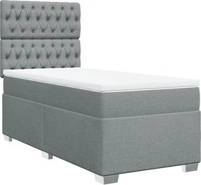 vidaXL Κρεβάτι Boxspring με Στρώμα Ανοιχτό Γκρι 90x200 εκ. Υφασμάτινο