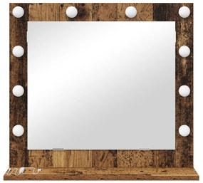 vidaXL Καθρέφτης Vanity με LED Φώτα από Παλιό Ξύλο 60x55x18 εκ