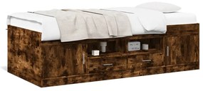 vidaXL Καναπές-Κρεβάτι με Συρτάρια Καπνιστή Δρυς 90x190 εκ. Επεξ. Ξύλο