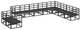 vidaXL Σετ Καναπέ Κήπου με μαξιλάρι 10 pcs Μαύρο Αλουμίνιο