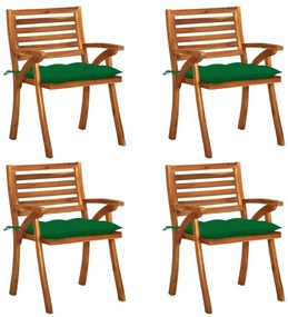 Καρέκλες Κήπου 4 τεμ. από Μασίφ Ξύλο Ακακίας με Μαξιλάρια - Πράσινο