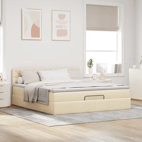 vidaXL Οθωμανικό Κρεβάτι με Στρώμα Κρέμα 160x200cm Ύφασμα