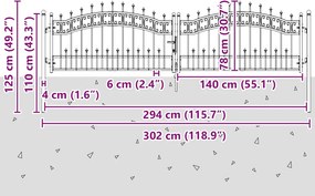vidaXL Πόρτα Περίφραξης KAMPEN με Κορυφή Δόρυ Μαύρη 302x78 εκ. Ατσάλινη