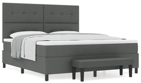 vidaXL Box Spring Κρεβάτι με Στρώμα & Πάγκο Σκούρο Γκρι 180x200 εκ. Ύφασμα