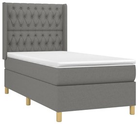 vidaXL Κρεβάτι Boxspring με Στρώμα &amp; LED Σκ.Γκρι 90x190 εκ. Υφασμάτινο