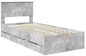 vidaXL Σκελετός Κρεβατιού Σκυρόδεμα Γκρι 75 x 190 cm Μηχανήματος Ξύλο