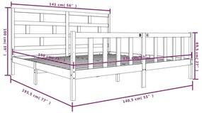 Πλαίσιο Κρεβατιού 135 x 190 εκ. Μασίφ Ξύλο Πεύκου Double - Καφέ