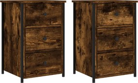 vidaXL Κομοδίνα 2 τεμ. Καπνιστή Δρυς 40 x 36 x 60 εκ. Επεξεργ. Ξύλο