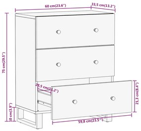 Βοηθητικά Έπιπλα 2Τεμ Καφέ/Μαύρο 60x33,5x75εκ Μασίφ Ξύλο Μάνγκο - Καφέ