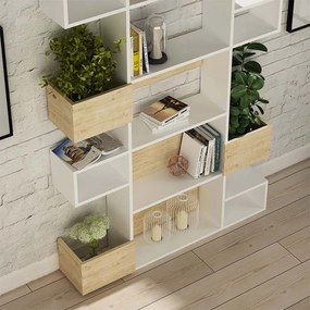 Βιβλιοθήκη Niho Megapap χρώμα λευκό - φυσικό οξιάς 120x25,3x171εκ.