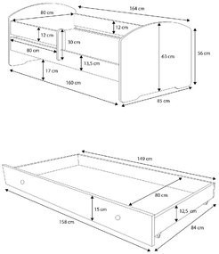 Παιδικό κρεβάτι Belossi-160 x 80-Με προστατευτικό-Leuko-Roz