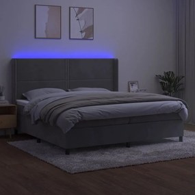 vidaXL Κρεβάτι Boxspring με Στρώμα & LED Αν.Γκρι 200x200 εκ. Βελούδινο