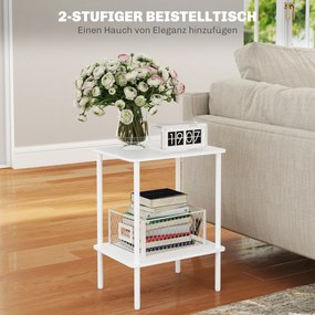 HOMCOM Μοντέρνο 2-επίπεδο βοηθητικό τραπέζι με χώρο αποθήκευσης και μεταλλικό σκελετό για σαλόνι, υπνοδωμάτιο, λευκό