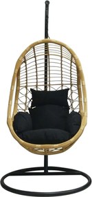 SALSA Κρεμαστή Πολυθρόνα, PE Wicker Φυσικό, Μέταλλο Βαφή Μαύρο, Μαξιλάρι Μαύρο   1τμχ