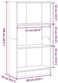 Βιβλιοθήκη Γκρι Sonoma 60x24x109 εκ. από Επεξεργ. Ξύλο - Γκρι