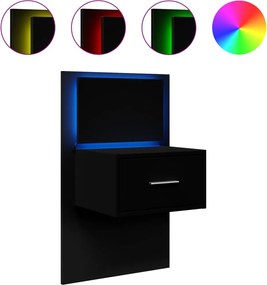 vidaXL Κομοδίνο Επιτοίχιο με Φώτα LED Μαύρο
