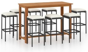 vidaXL Σετ Επίπλων Μπαρ Κήπου 9 τεμ. Μαύρο με Μαξιλάρια