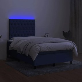 Κρεβάτι Boxspring με Στρώμα &amp; LED Μπλε 120x190εκ. Υφασμάτινο - Μπλε