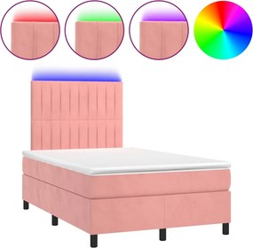 vidaXL Κρεβάτι Boxspring με Στρώμα &amp; LED Ροζ 120x200 εκ. Βελούδινο